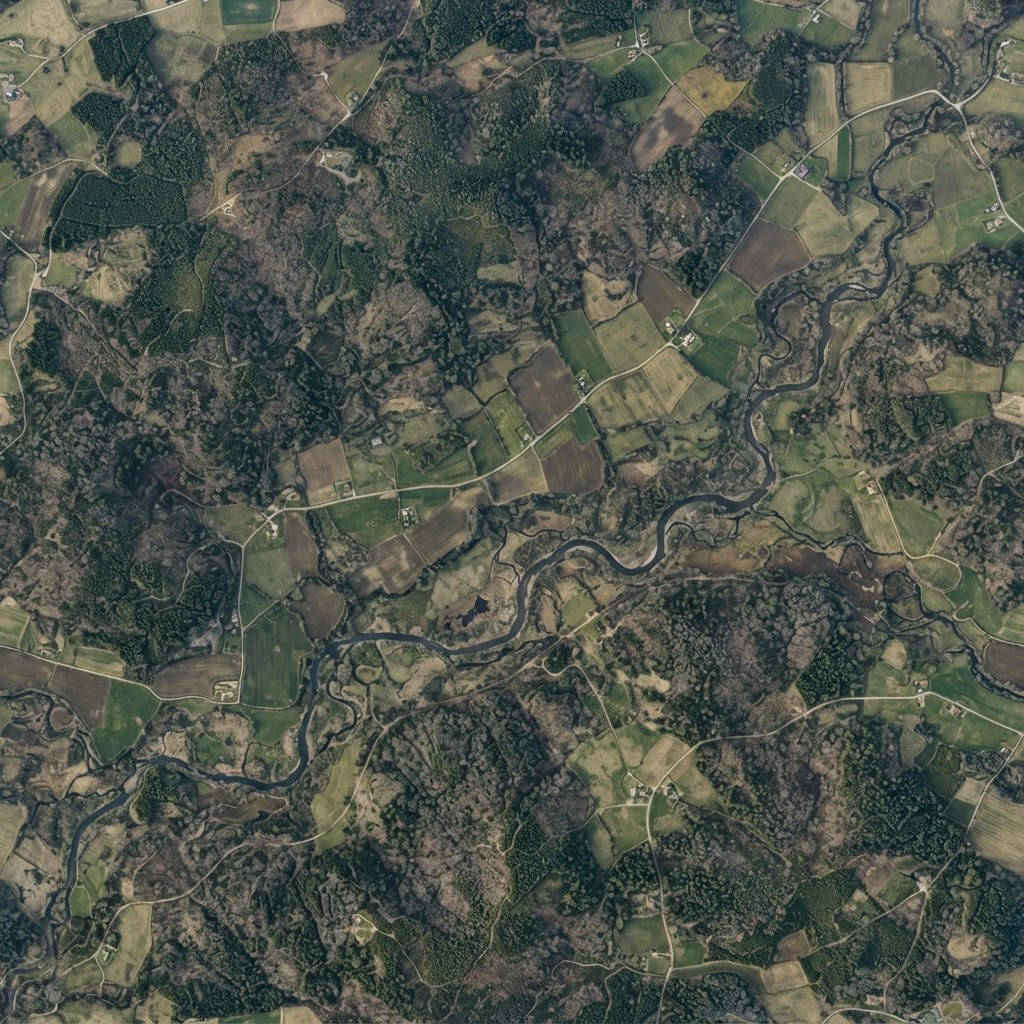 Satellite imagery of a forested landscape with a geographic boundary